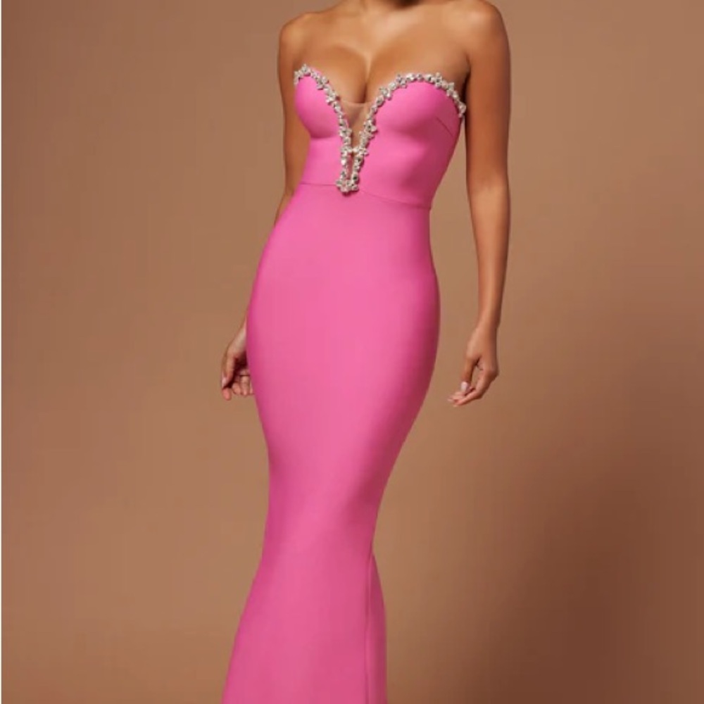 Fashion Nova Odessa Embellished Pink Bandage Dress NWT
